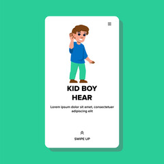 hand kid boy hear vector. sound listen, little person, caucasian audiology hand kid boy hear web flat cartoon illustration
