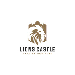 Lion Fortress Castle Logo Vector Icon Illustration