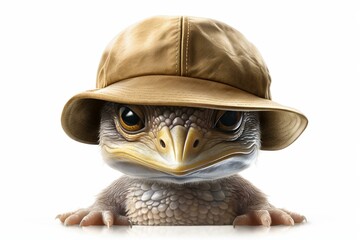 Small hatchling wearing a cap. The image is in PNG format and has a transparent background. Generative AI