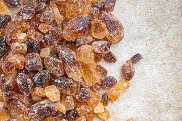 rock sugar crystals pieces candy brown sugar candied big rock caramel taste cane sugar healthy eating cooking appetizer meal food snack on the table