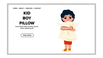 bed kid boy pillow vector. bedroom home, room blanket, childhood cute bed kid boy pillow web flat cartoon illustration
