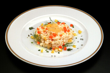 Italian food recipes. Risotto with alpine Toma cheese.