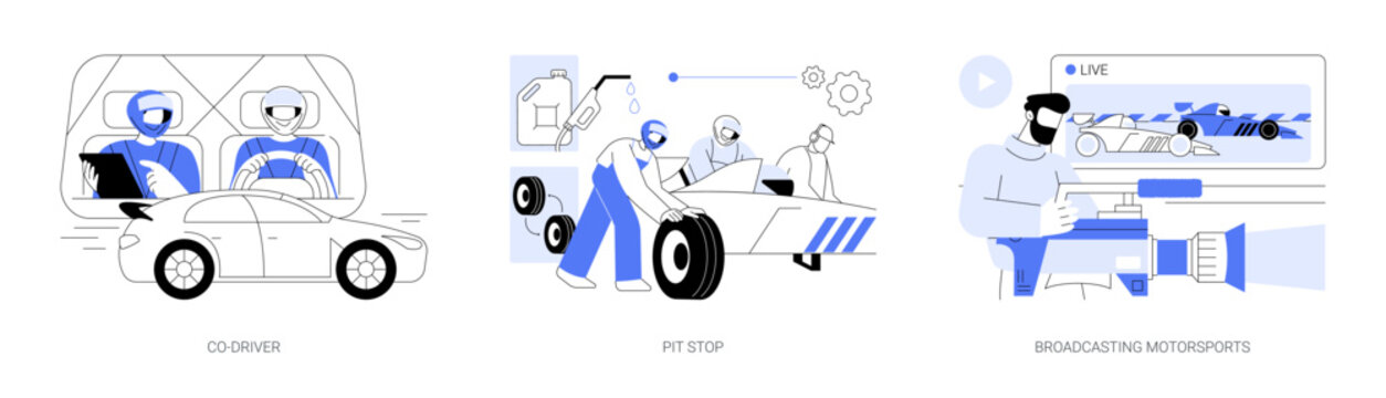 Professional racing competition abstract concept vector illustrations.