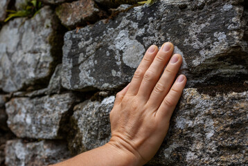 Connection Through Stone: Woman's Hand and the Ancient Wall