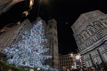 Illuminated Christmas tree in the center of Florence during the holidays - 666689013