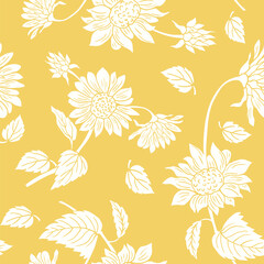 seamless pattern with sunflowers,Vector creative hand-drawn abstract seamless pattern of stylized sunflowers flowers in yellow and white colors background.