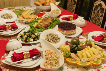 festive table for family diner.