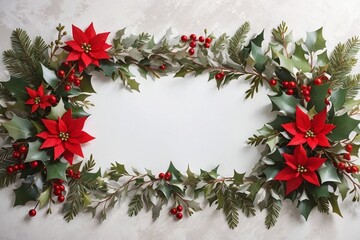 Naklejka na ściany i meble christmas wreath with holly berries