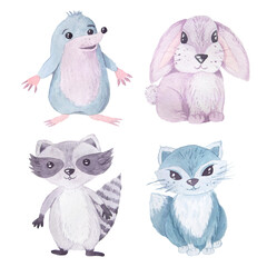 Watercolor hand painted cute baby animals clipart