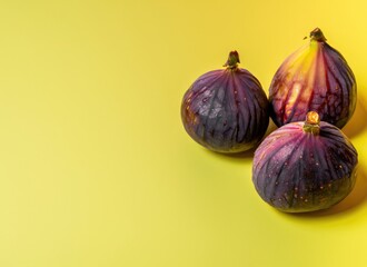 A few figs on yellow background with copy space. AI Generated.