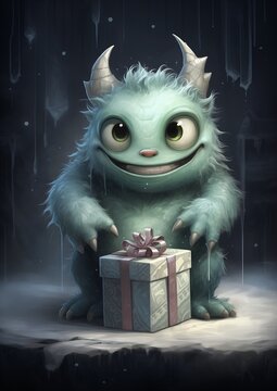 cartoon monster holding present rain cutest december nick princess
