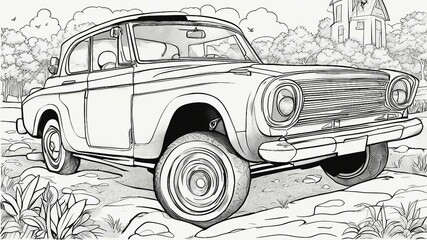 Fototapeta premium vintage car illustration coloring book kid car