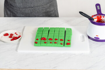 Green fudge with red hearts