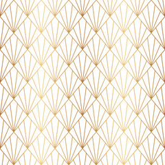 Art deco gold seamless pattern. Repeated golden diamond patern. Abstract background for prints design. Repeating geometric background. Rhombus repeat. Artdeco abstract lattice. Vector illustration © Omeris