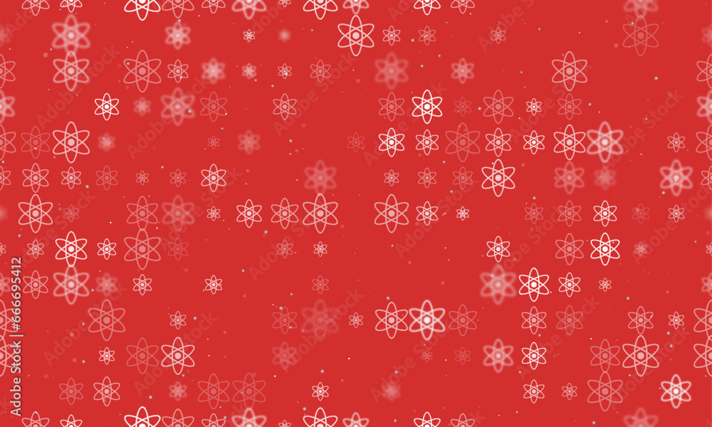 Poster seamless background pattern of evenly spaced white atomic symbols of different sizes and opacity. ve