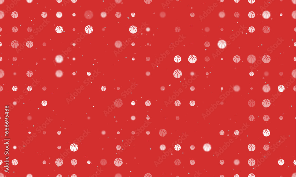 Poster seamless background pattern of evenly spaced white basketball symbols of different sizes and opacity