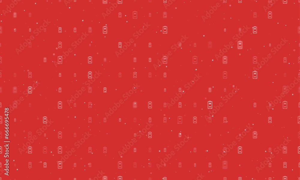 Poster seamless background pattern of evenly spaced white battery symbols of different sizes and opacity. v