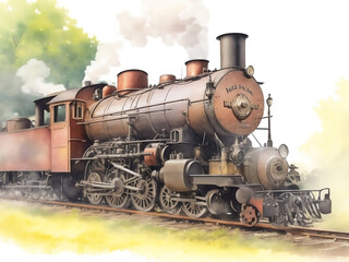 Naklejka premium Whether you're a fan of trains or simply appreciate beautiful artwork, this watercolor painting is sure to impress.