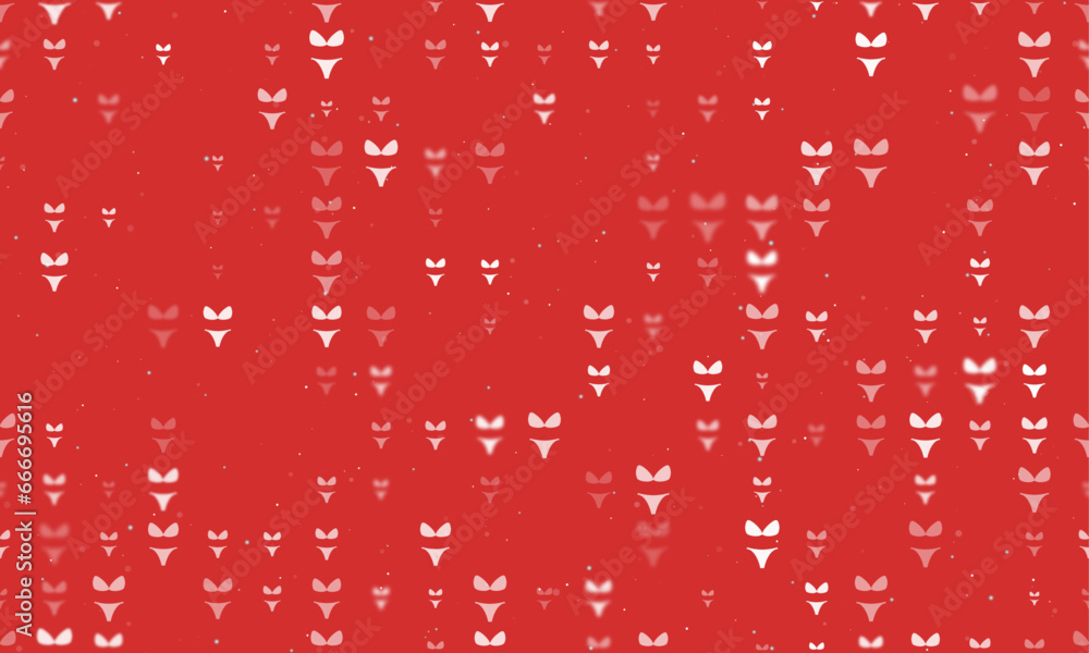 Poster seamless background pattern of evenly spaced white bikini symbols of different sizes and opacity. ve