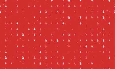Seamless background pattern of evenly spaced white bomb symbols of different sizes and opacity. Vector illustration on red background with stars