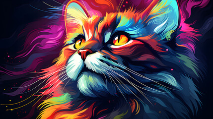 Ilustracion de gato multicolor moderno oilpaint 