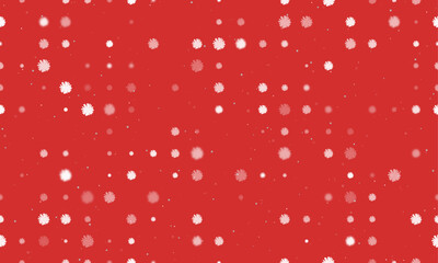 Seamless background pattern of evenly spaced white chamomile flowers of different sizes and opacity. Vector illustration on red background with stars