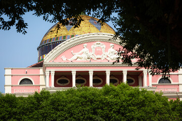 22.10.2023 - Manaus - Am - Brazil - The dome of the theater makes a colorful mosaic in green,...
