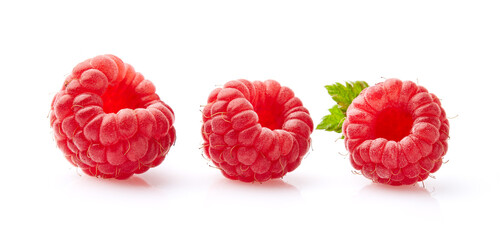 Raspberry in closeup with leaves