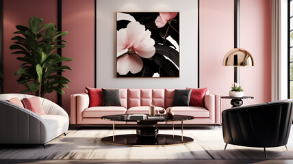 Chic Pink and Black Living Room Harmony
