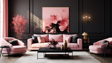 Chic Pink and Black Living Room Harmony
