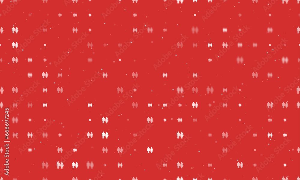 Poster seamless background pattern of evenly spaced white man with woman symbols of different sizes and opa