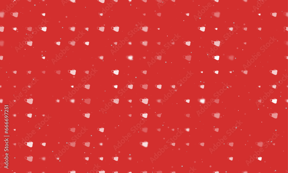 Poster seamless background pattern of evenly spaced white mask symbols of different sizes and opacity. vect