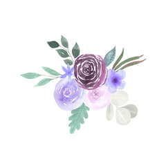 Set of hand painted watercolor purple flowers