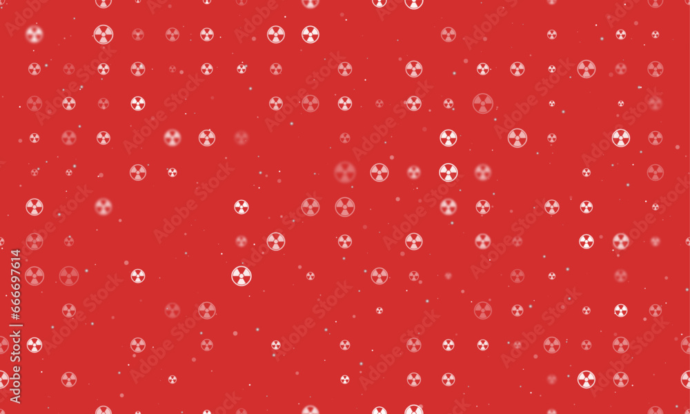 Poster seamless background pattern of evenly spaced white radiation symbols of different sizes and opacity.