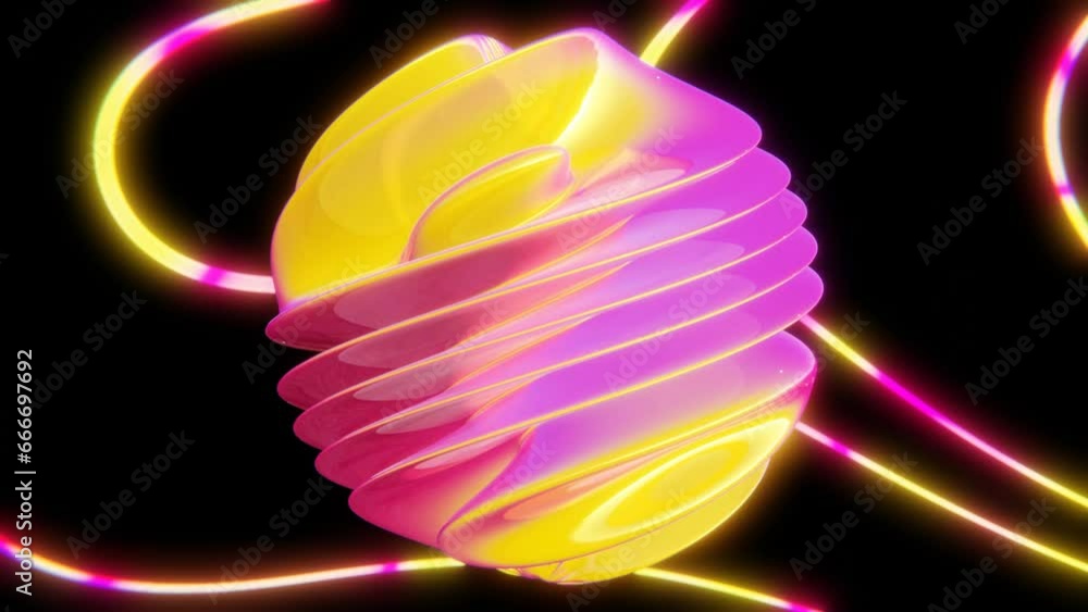 Aufkleber abstract 3d motion wallpaper of pink and yellow gradient liquid neon glossy morphing sphere with cur