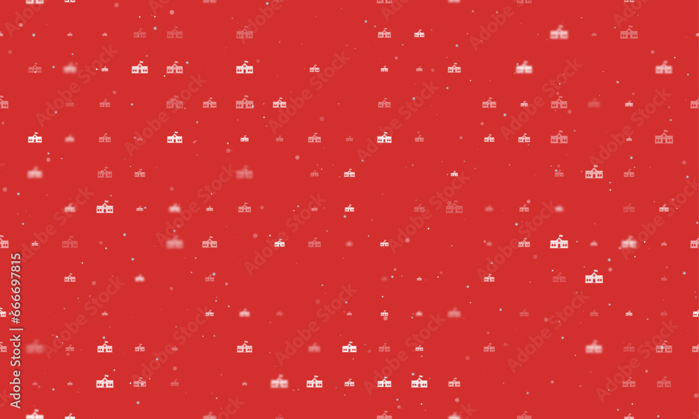Poster seamless background pattern of evenly spaced white school building symbols of different sizes and op
