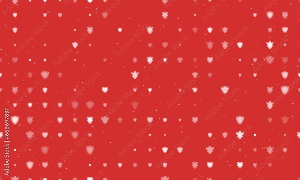 Poster seamless background pattern of evenly spaced white shield symbols of different sizes and opacity. ve