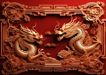 Fototapeta na wymiar Red and Gold Chinese Dragon. The symbol of the year 2024 dragon