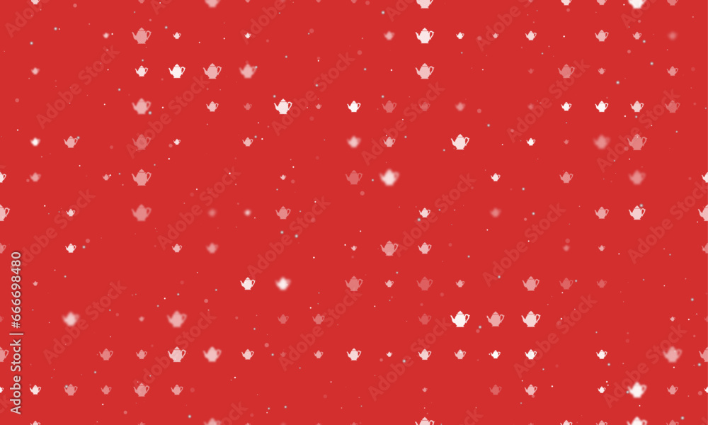 Poster seamless background pattern of evenly spaced white teapots of different sizes and opacity. vector il