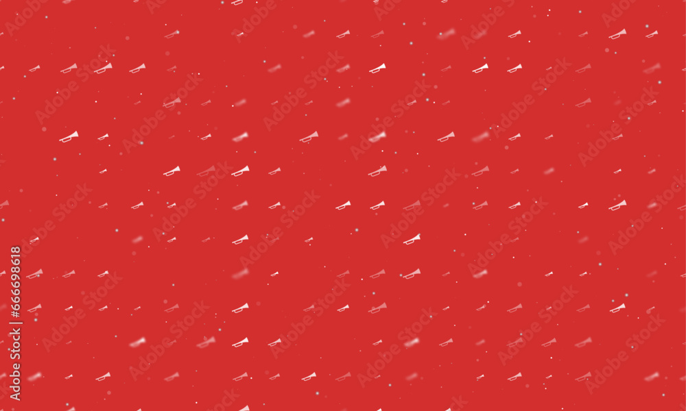 Poster seamless background pattern of evenly spaced white trumpet symbols of different sizes and opacity. v