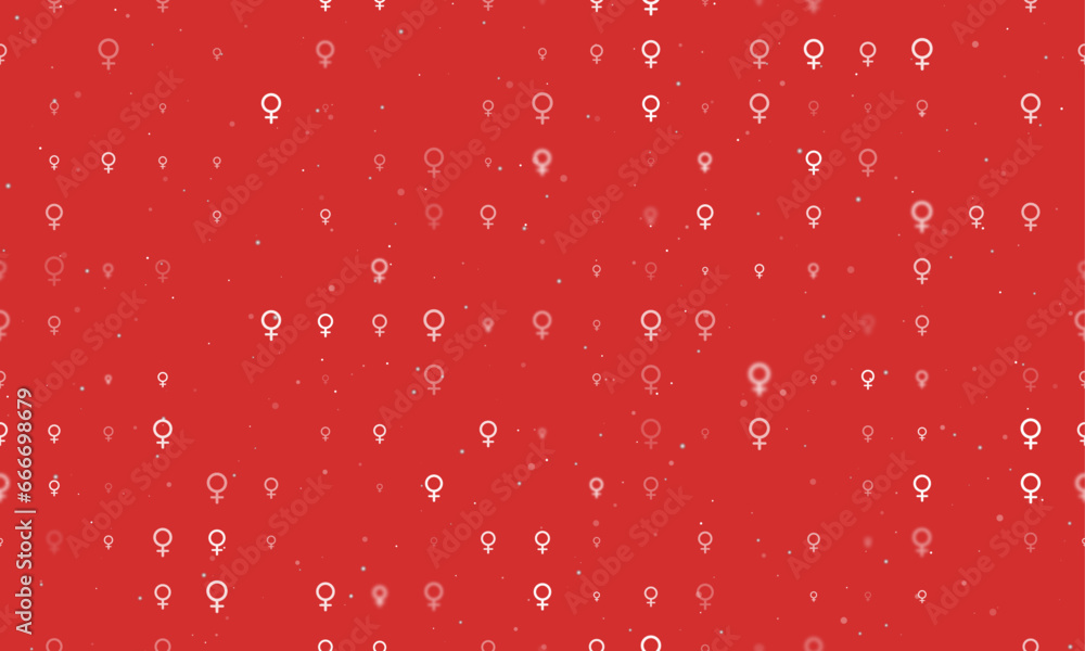 Poster seamless background pattern of evenly spaced white venus symbols of different sizes and opacity. vec