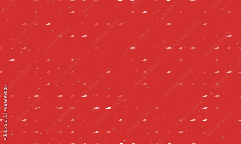 Poster seamless background pattern of evenly spaced white dolphin symbols of different sizes and opacity. v