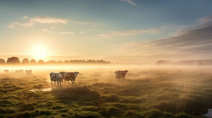 Herd of cows grazing on a farmland