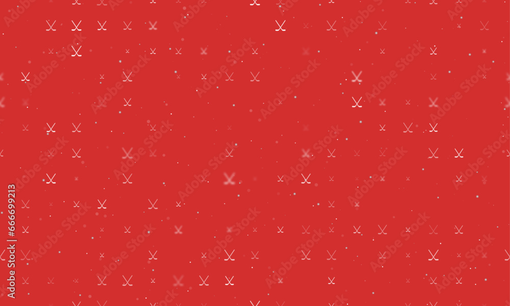 Poster seamless background pattern of evenly spaced white hockey symbols of different sizes and opacity. ve