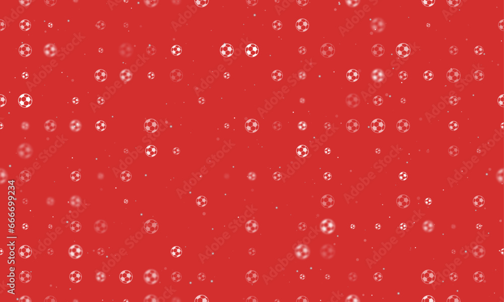 Poster seamless background pattern of evenly spaced white football symbols of different sizes and opacity. 