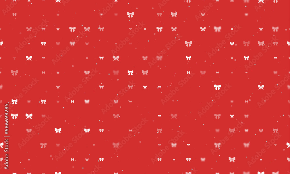 Poster seamless background pattern of evenly spaced white bow symbols of different sizes and opacity. vecto