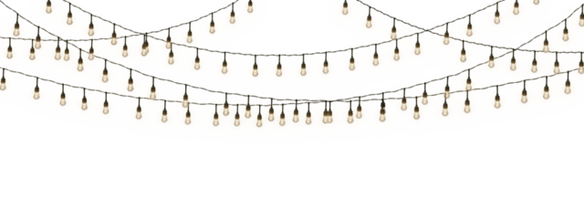 Glowing Christmas string lights isolated on a transparent background. Perfect for Xmas, New Year, wedding, or birthday decorations. Ideal for party event decor. PNG