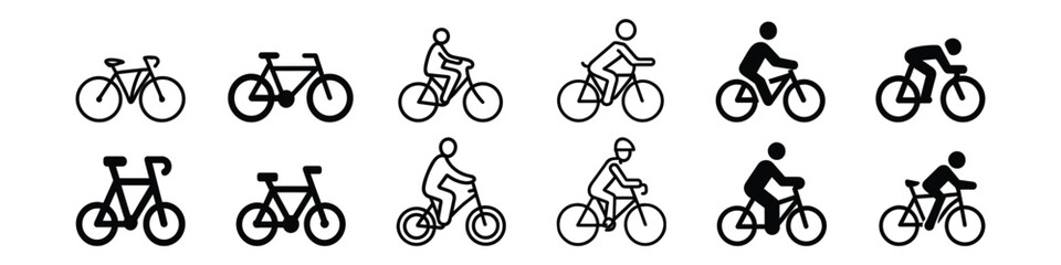 Man on bicycle icon, The man ride bicycle icon, bicycle icon, Bike. Bicycle vector icon. Concept of cycling. Go in for isolated bicycle lanes with a white background.  - obrazy, fototapety, plakaty