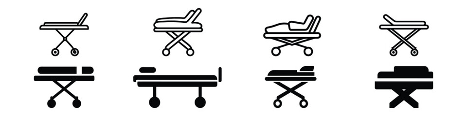 Stretcher Equipment Icon, Hospital bed icon, stretcher with wheels icon. stretcher icon vector on white background, stretcher trendy filled icons from Alert collection, hospital bed simple element