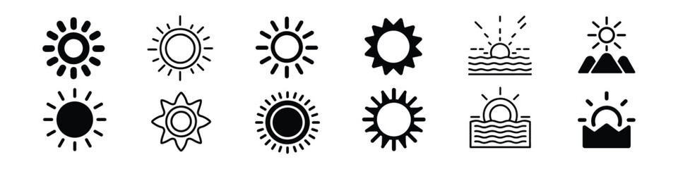 Sun Icon, Brightness Icon, Weather line icons set. line Sun Icon for Brightness, Intensity Setting icon Vector, Sun icons vector symbol set, Summer, sunlight, nature, sky, Sun icon. Trendy vector 